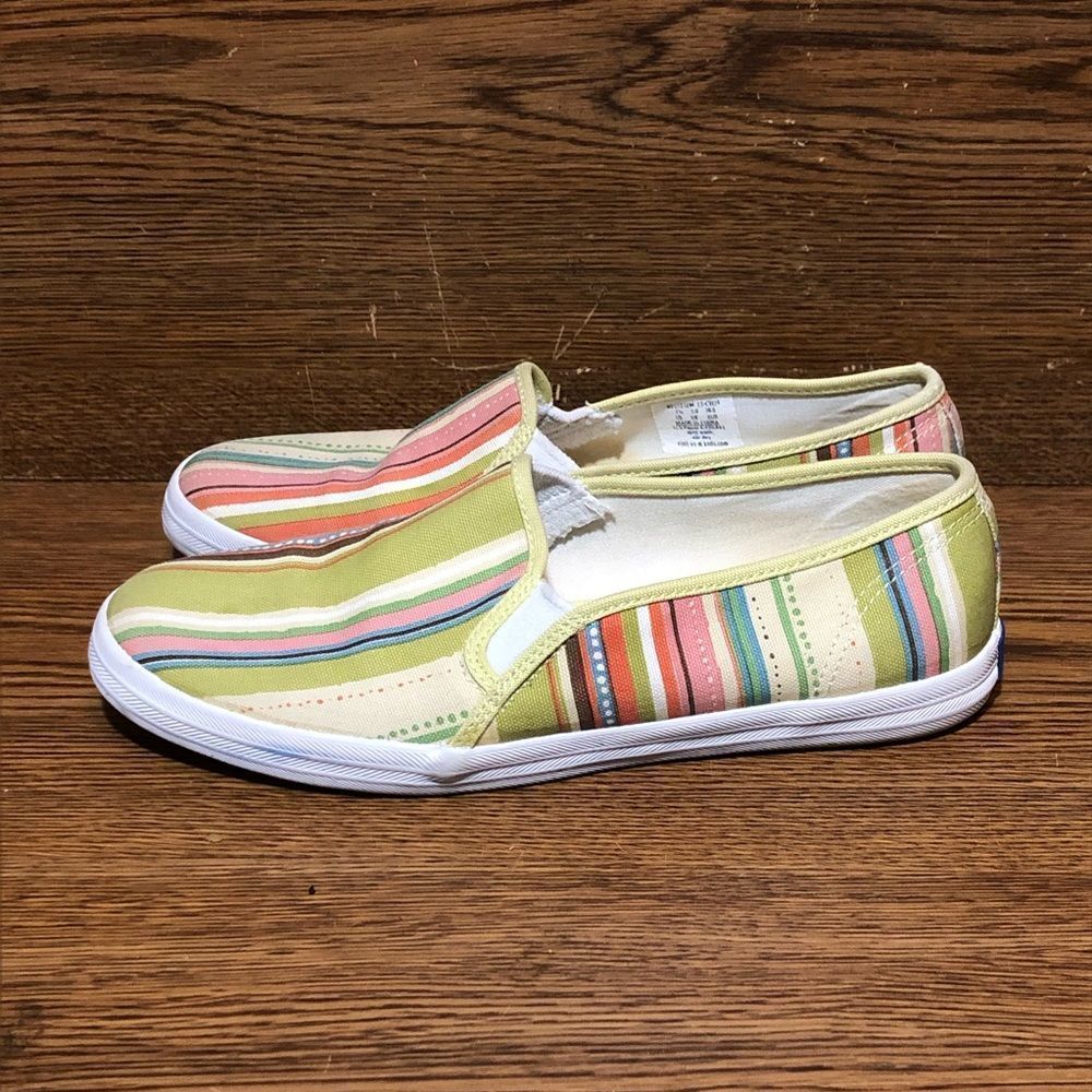 Keds canvas green womens slip on shoes white sneakers size 7.5 - Picture 3 of 8